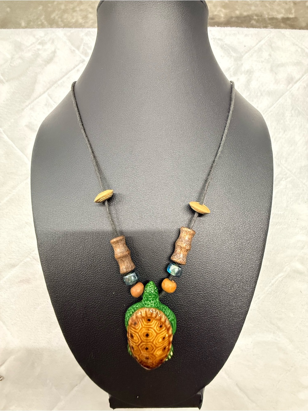 Handcrafted Green and Brown Turtle Pendant Necklace